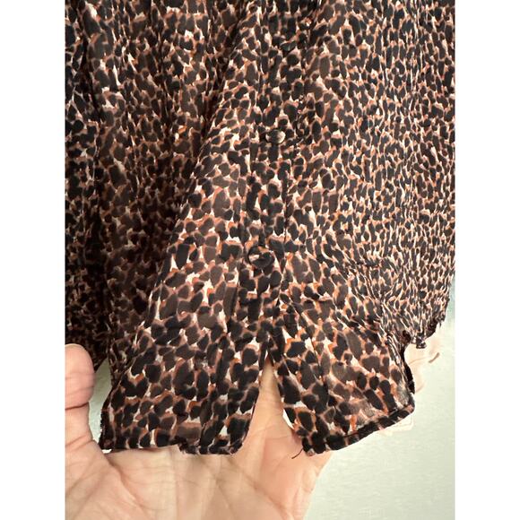 Rebecca Taylor Brown Silk Blouse Long Sleeve Ditsy Floral Forest Office Fall - Picture 4 of 7